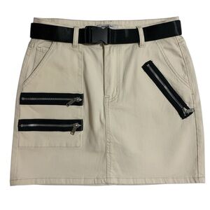 NWT - Utility Twill Skirt w Belt & Contrast Zipper Details - American Bazi - LG